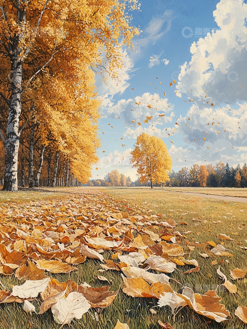 高清大图下载【趣麦麦图】秋日金色落叶下的风景