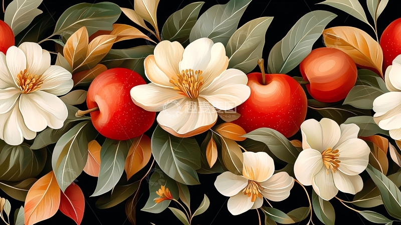 高清大图下载【趣麦麦图】苹果鲜花叶子装饰图