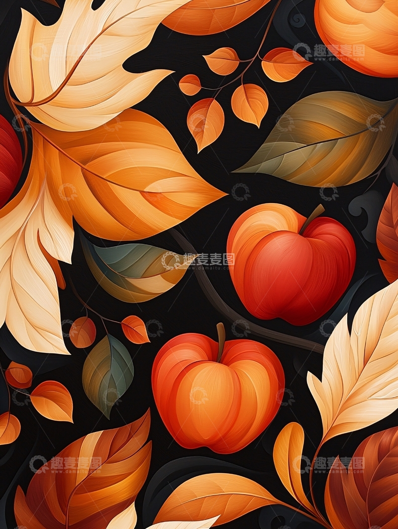 高清大图下载【趣麦麦图】秋季主题的叶子和苹果
