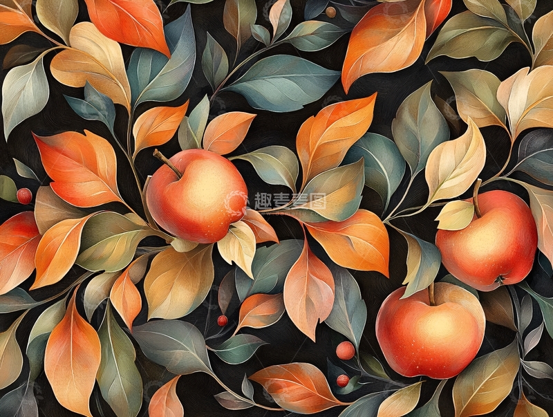 高清大图下载【趣麦麦图】秋叶苹果图高清图片