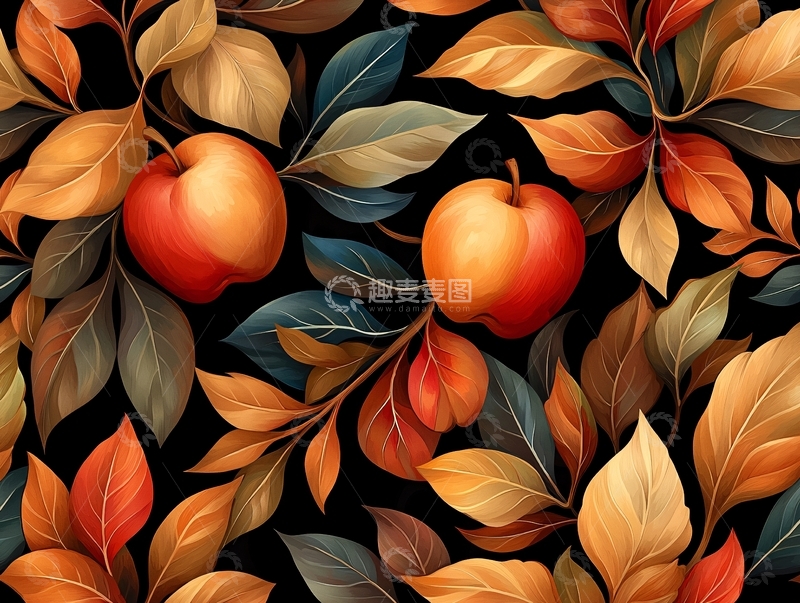 高清大图下载【趣麦麦图】苹果树叶子的秋季图案