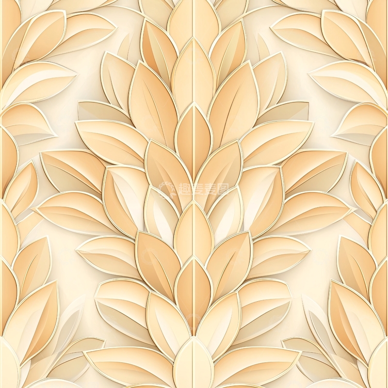 高清大图下载【趣麦麦图】奶油色花朵对称排列图案