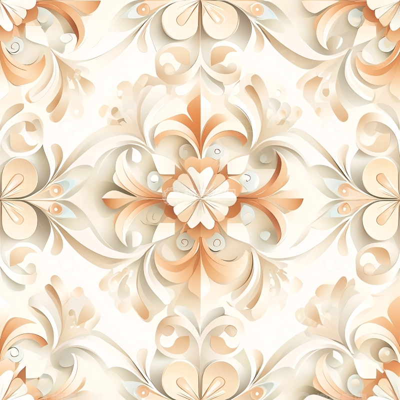 高清大图下载【趣麦麦图】米色对称花卉图案
