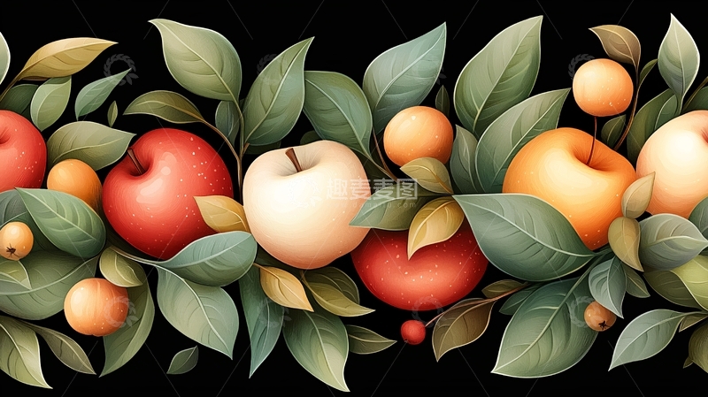 高清大图下载【趣麦麦图】苹果与绿叶装饰图案