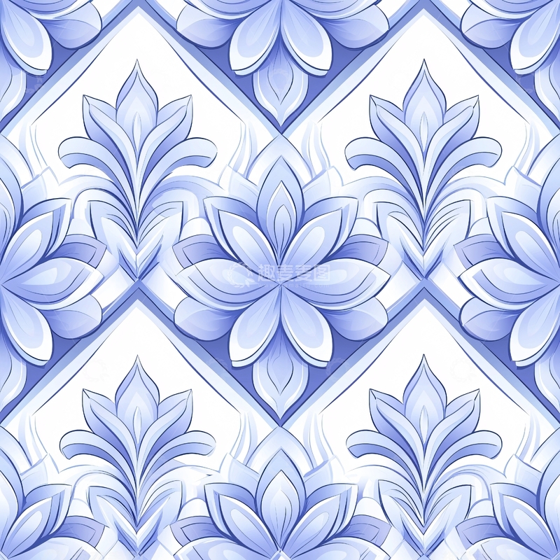 高清大图下载【趣麦麦图】青花瓷风格花卉图案