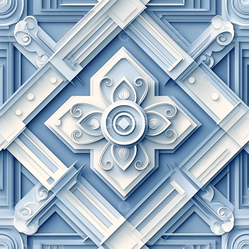 高清大图下载【趣麦麦图】浅蓝色雕花几何图案