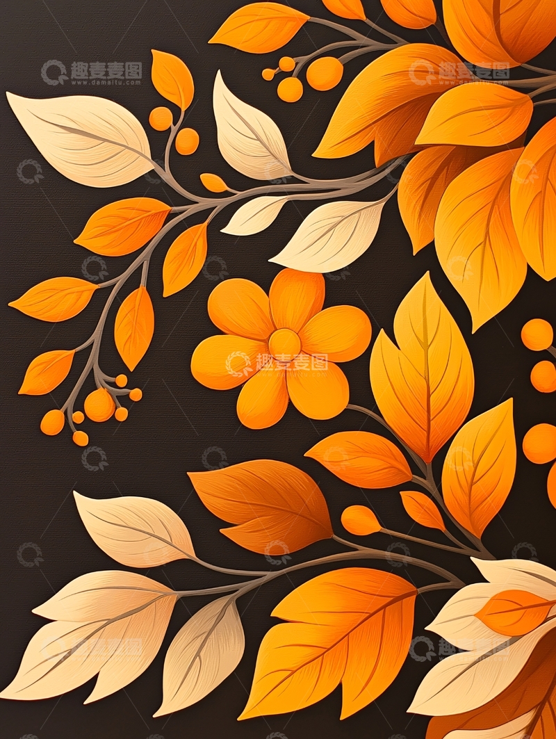 高清大图下载【趣麦麦图】金色秋叶花卉背景