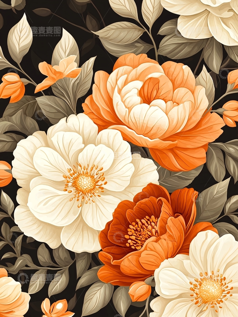 高清大图下载【趣麦麦图】橙色和白色花朵的图案