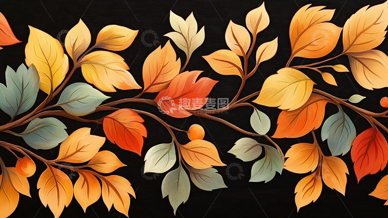 高清大图下载【趣麦麦图】秋日渐变色叶子蔓延