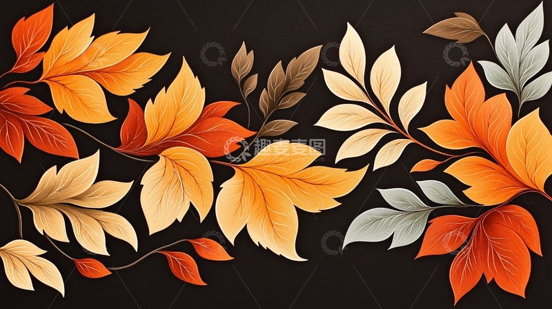 高清大图下载【趣麦麦图】-秋季渐变色树叶图案