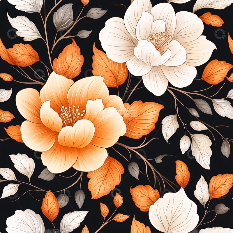 高清大图下载【趣麦麦图】橙色和白色花朵