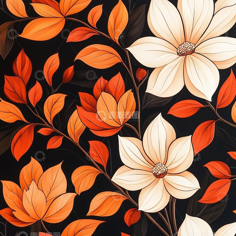 高清大图下载【趣麦麦图】橙色和白色花卉