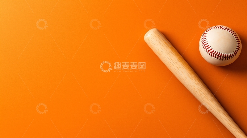 高清大图下载【趣麦麦图】棒球棒和棒球橙色背景