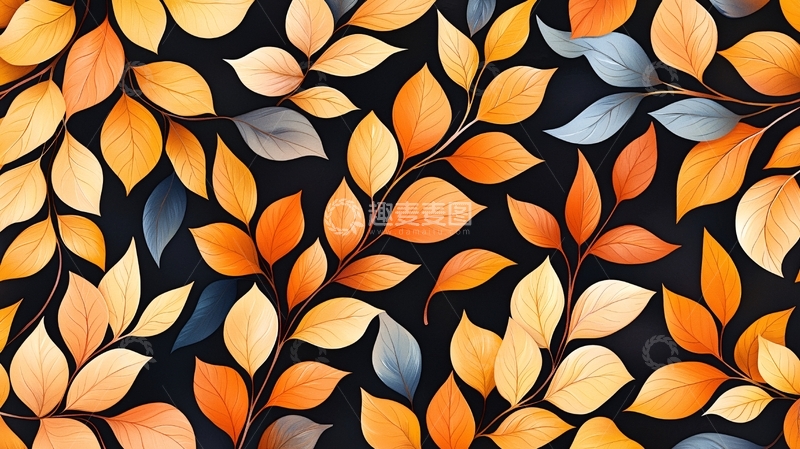 高清大图下载【趣麦麦图】-秋季暖色调树叶图案