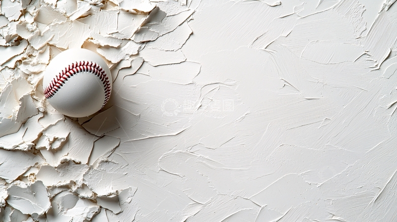 高清大图下载【趣麦麦图】棒球在白色破裂墙壁上
