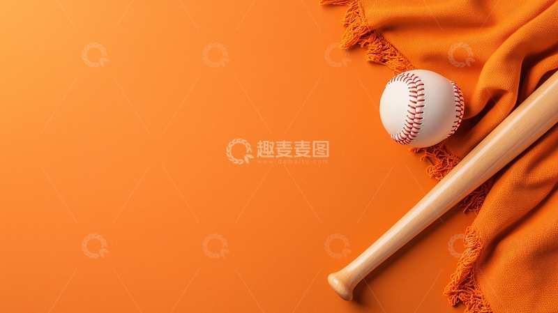 高清大图下载【趣麦麦图】棒球与球棒橙色背景