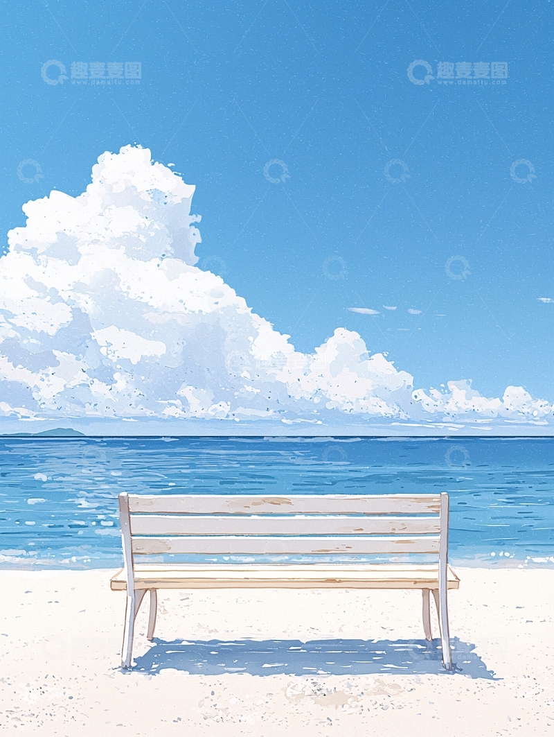 高清大图下载【趣麦麦图】海滩长椅的平静风景