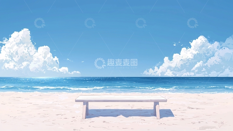 高清大图下载【趣麦麦图】海边沙滩上的长椅