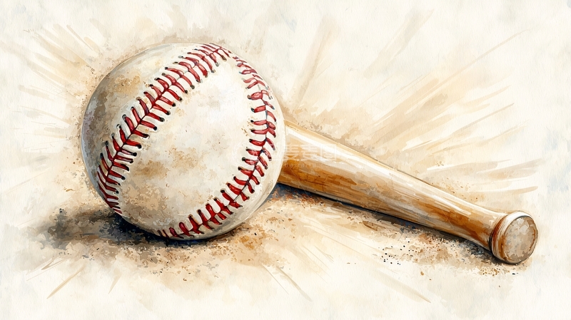 高清大图下载【趣麦麦图】棒球与木棒的艺术插画