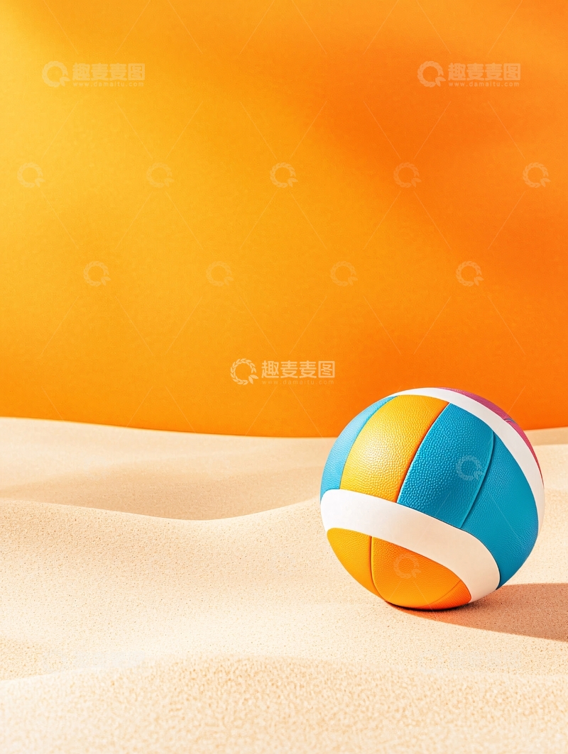 高清大图下载【趣麦麦图】沙滩上的彩色排球