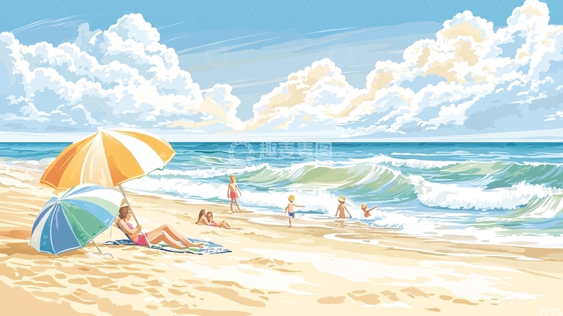 高清大图下载【趣麦麦图】海边沙滩的休闲场景