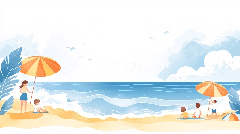 高清大图下载【趣麦麦图】海边度假水彩插画背景