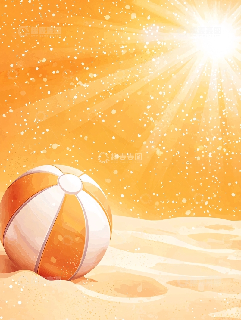 高清大图下载【趣麦麦图】沙滩上的橙色条纹球