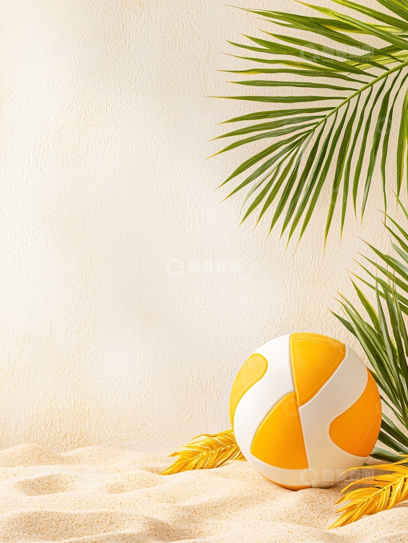 高清大图下载【趣麦麦图】沙滩上的黄色球体