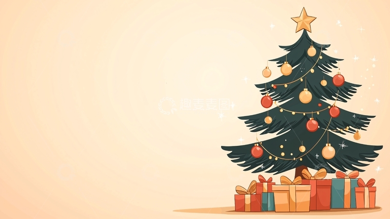 高清大图下载【趣麦麦图】圣诞树和礼物盒的插画