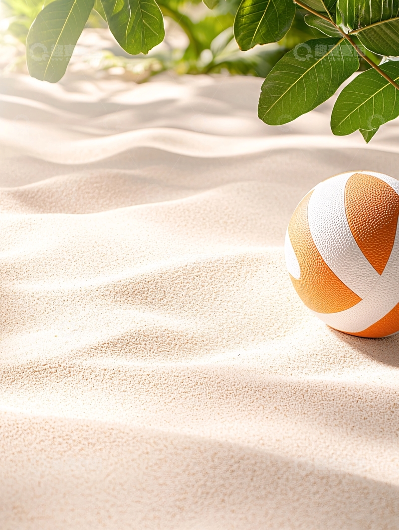 高清大图下载【趣麦麦图】海滩上的橙色条纹球