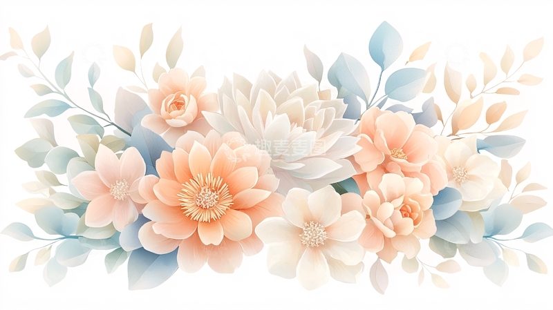 高清大图下载【趣麦麦图】柔和色彩的花卉水彩画