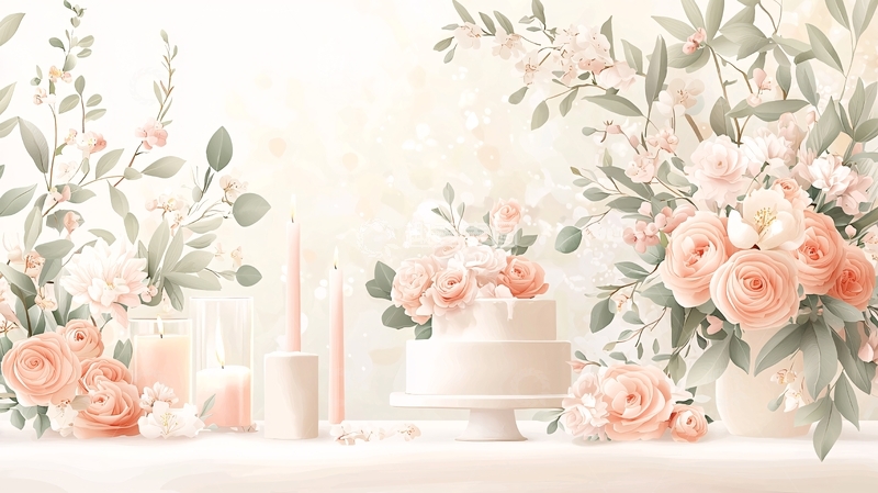 高清大图下载【趣麦麦图】淡雅粉色鲜花蛋糕场景
