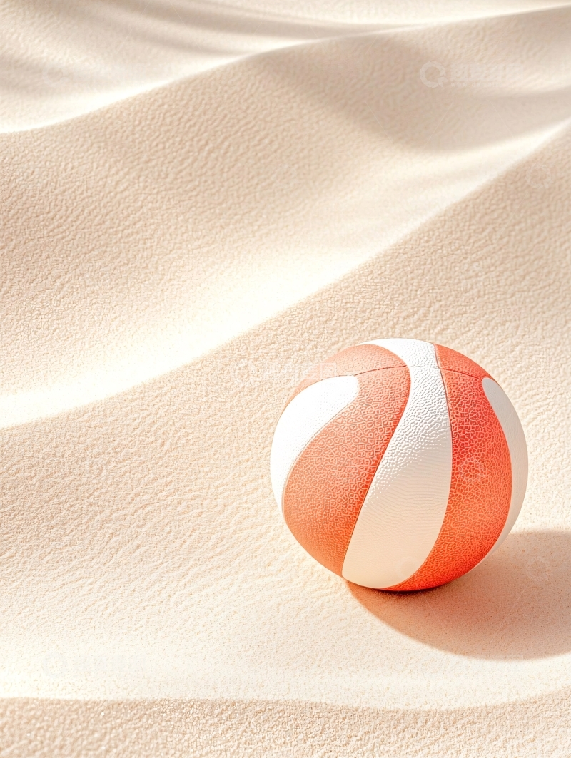 高清大图下载【趣麦麦图】沙滩上的橙白条纹球