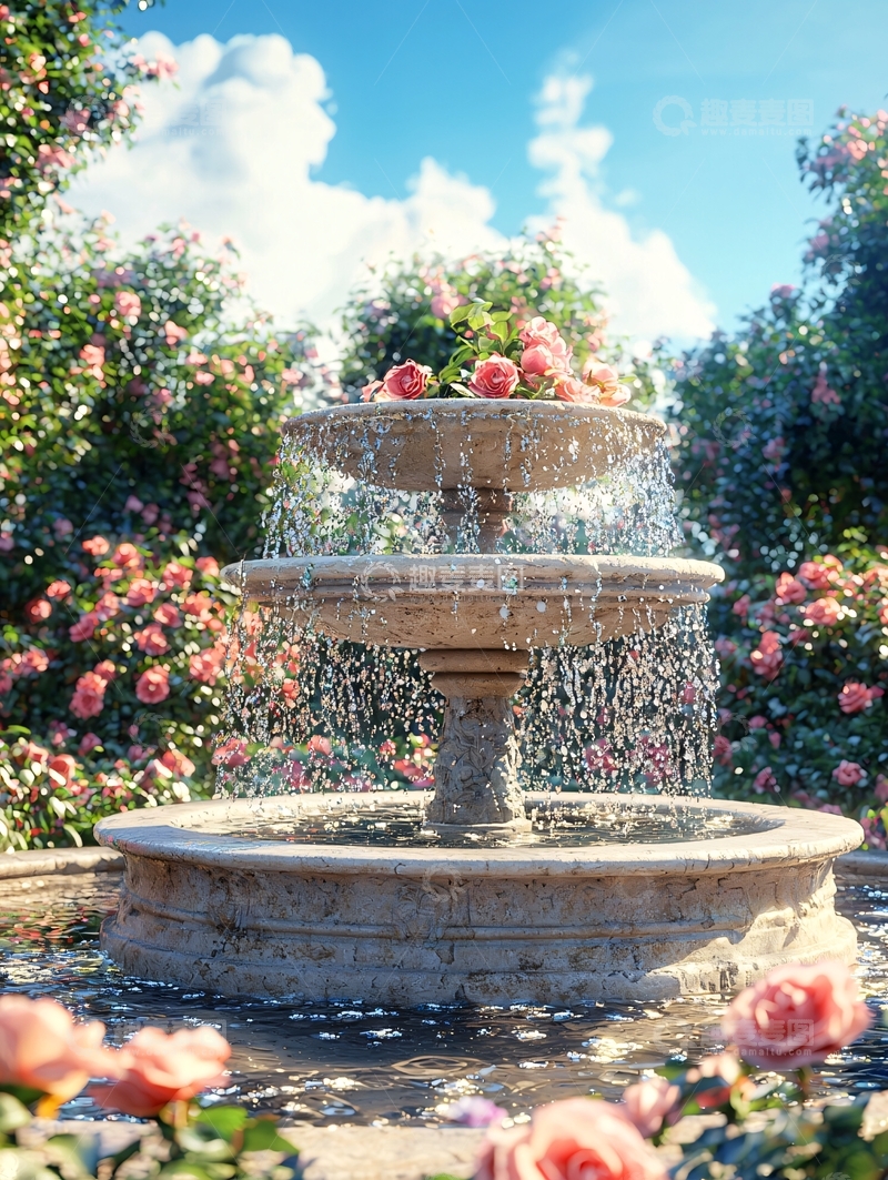高清大图下载【趣麦麦图】花园里的喷泉