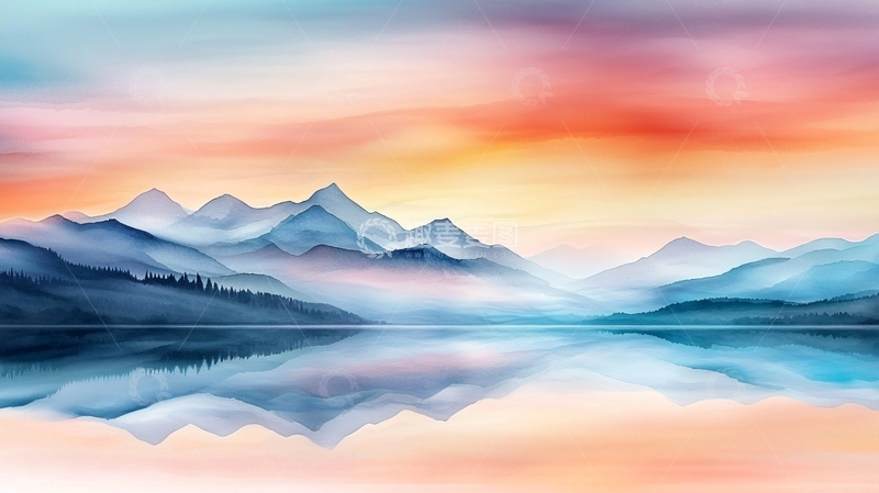 高清大图下载【趣麦麦图】水彩山水风景