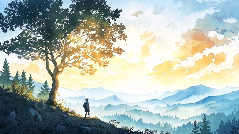 高清大图下载【趣麦麦图】孤独身影站在山顶看风景