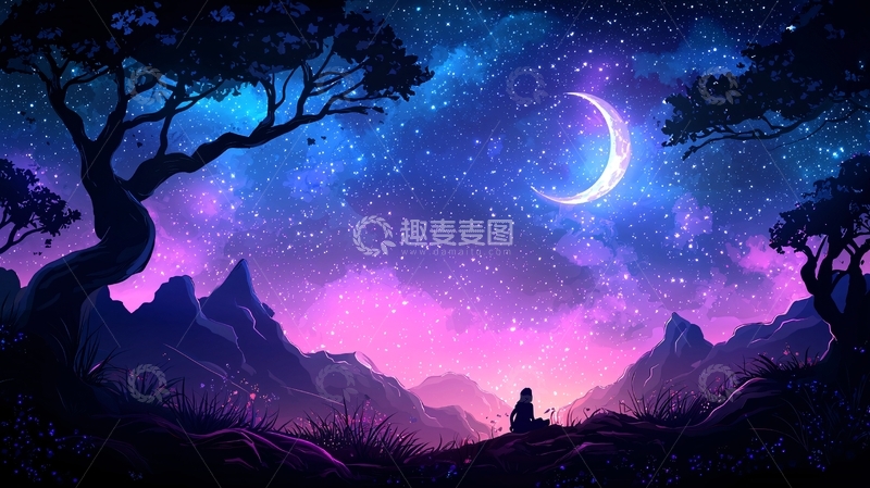 高清大图下载【趣麦麦图】夜晚星空下的唯美山景