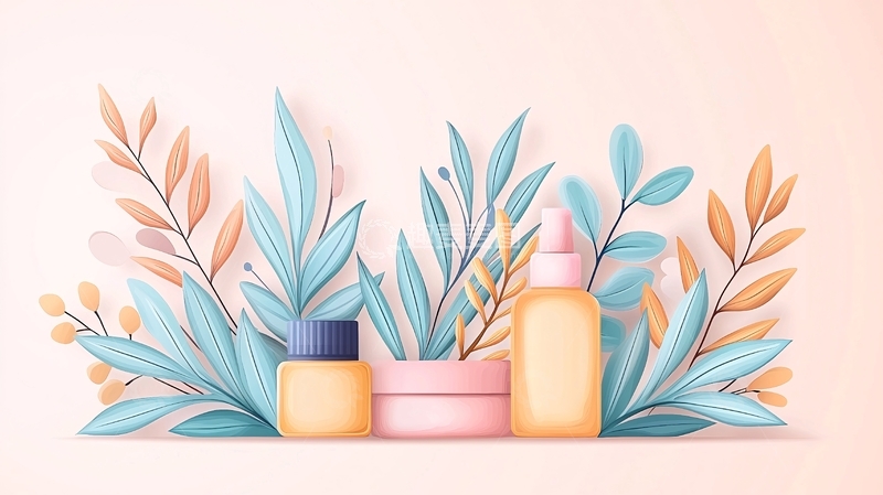 高清大图下载【趣麦麦图】化妆品与植物装饰