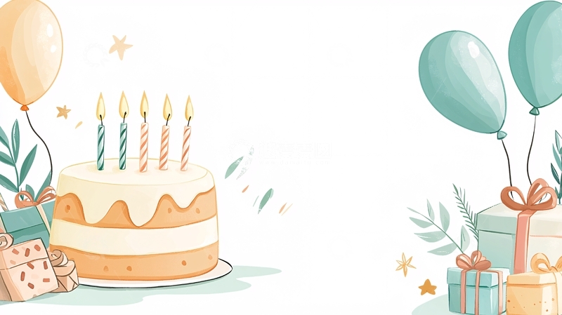 高清大图下载【趣麦麦图】生日蛋糕与礼物和气球