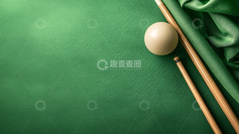高清大图下载【趣麦麦图】台球桌上的球杆和球