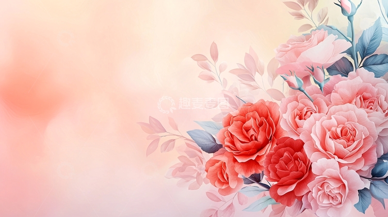 高清大图下载【趣麦麦图】粉色系玫瑰花卉背景
