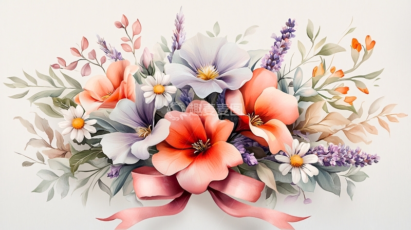 高清大图下载【趣麦麦图】淡雅水彩花束