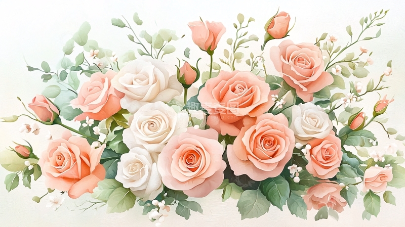 高清大图下载【趣麦麦图】粉色和白色玫瑰花束