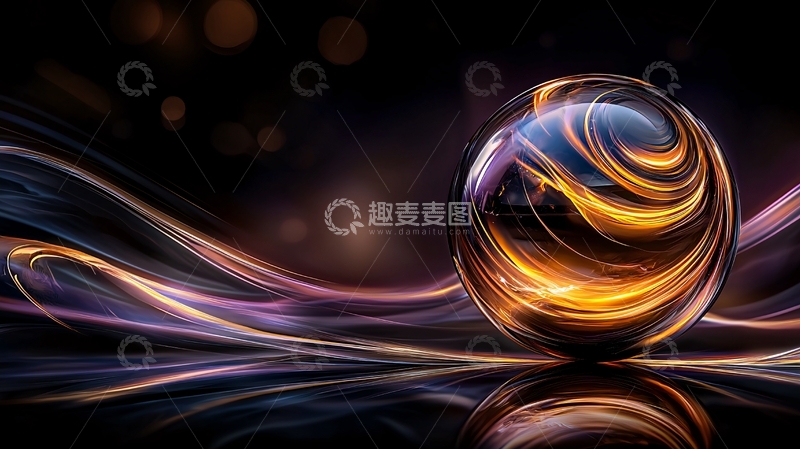 高清大图下载【趣麦麦图】金色光芒缠绕球体