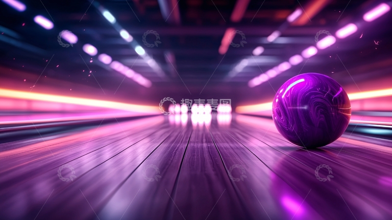 高清大图下载【趣麦麦图】保龄球馆紫色霓虹灯光