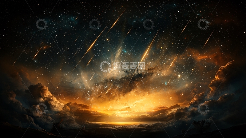 高清大图下载【趣麦麦图】壮丽宇宙星空流星雨景象