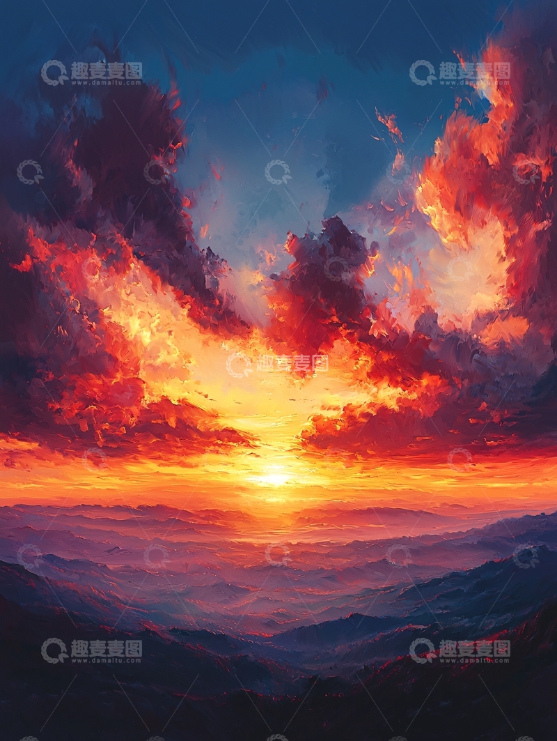 高清大图下载【趣麦麦图】绚丽日落云霞满天