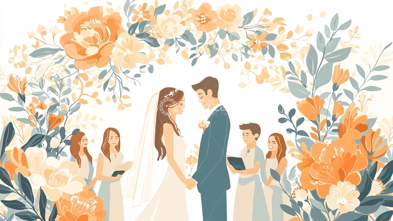 高清大图下载【趣麦麦图】婚礼现场浪漫唯美插画