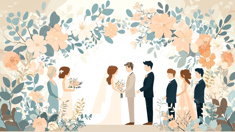 高清大图下载【趣麦麦图】婚礼仪式现场插画
