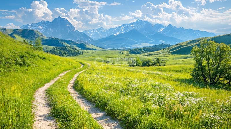 高清大图下载【趣麦麦图】蜿蜒小路通向雪山